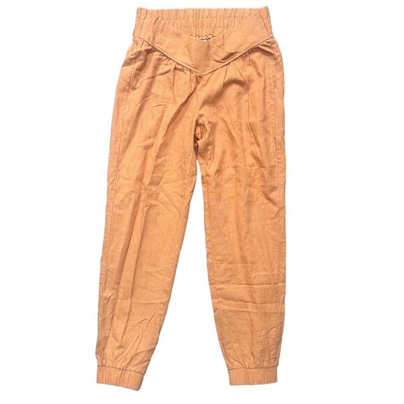 Ban Jara Size Medium Mango Orange Linen Jogger Pants Crossover Yoga Waist - Picture 1 of 7